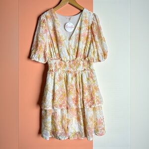 Love Colette FLORAL SMOCKED WAIST DRESS SZ L NWT
